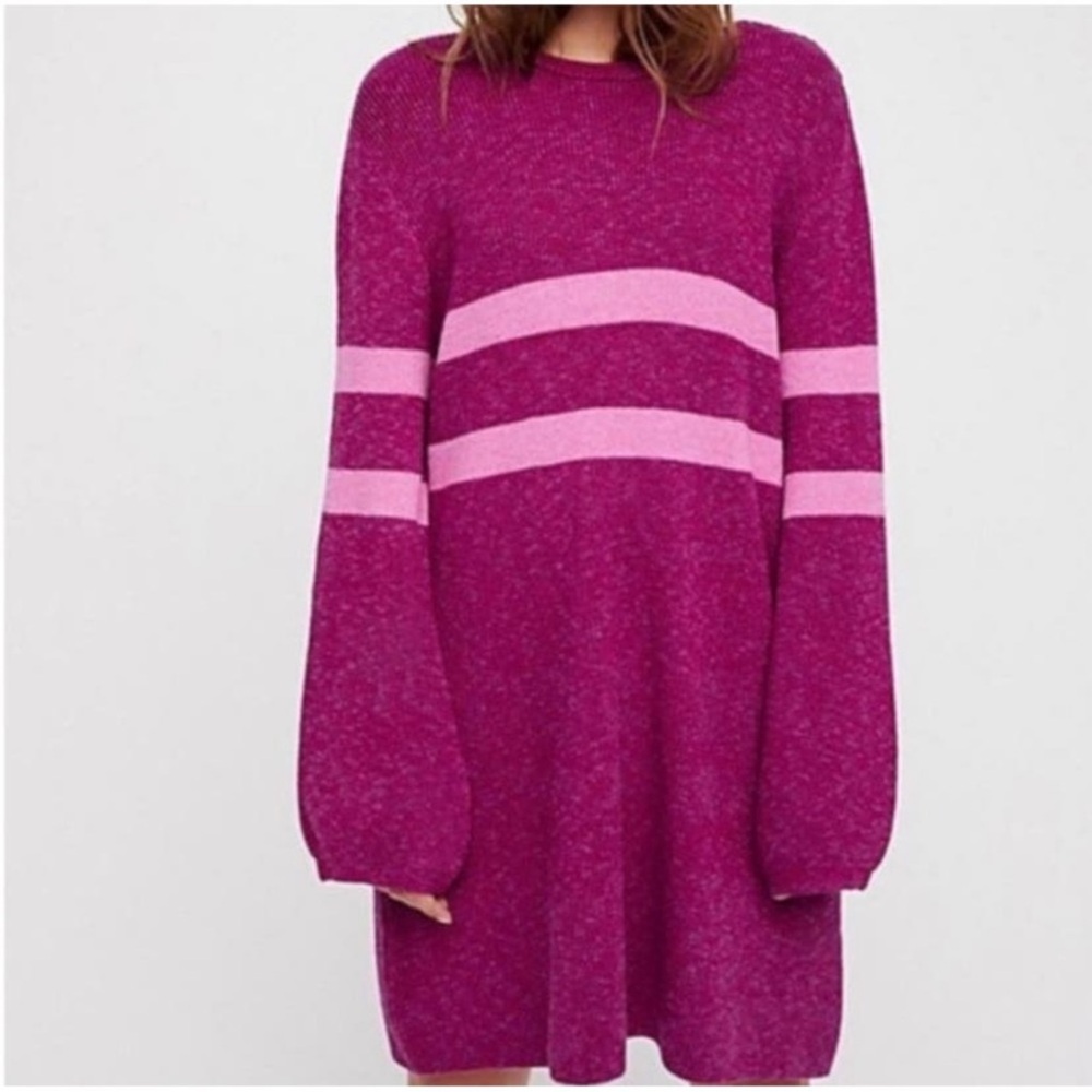 Free People Oversized Dark Berry On Your Team Balloon Sleeve Sweater Shirt Dress